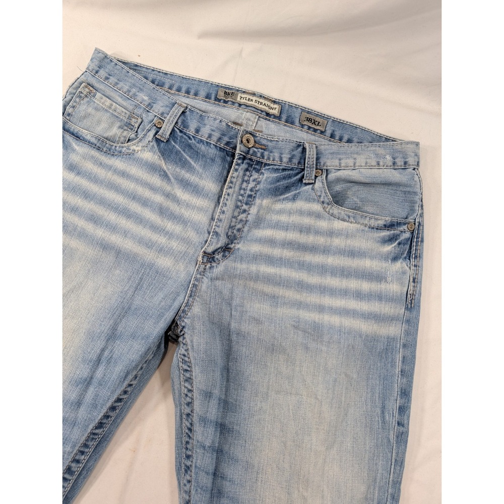 BKE Tyler 38XL Light Wash Distressed 100% Cotton Heavy Jeans Thick Stitch 38X36